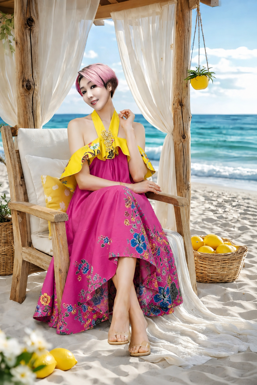 Reversible Batik Resort Dress ( size free)