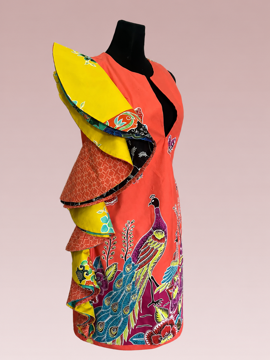Coral Bloom Batik Dress (M-L Size)