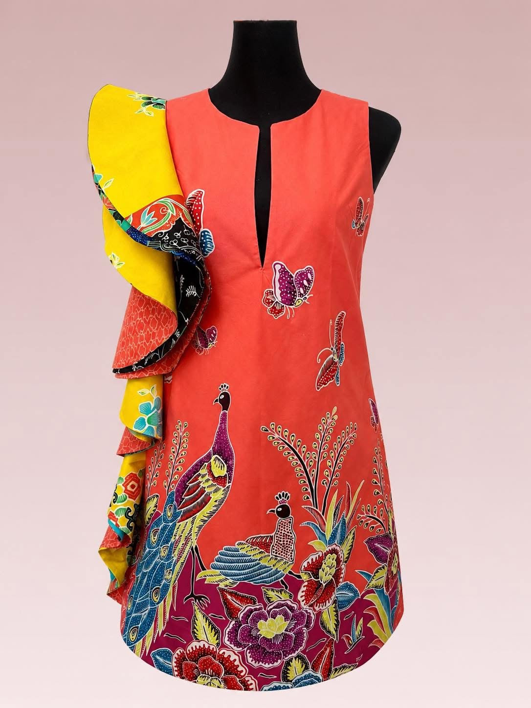 Coral Bloom Batik Dress (M-L Size)